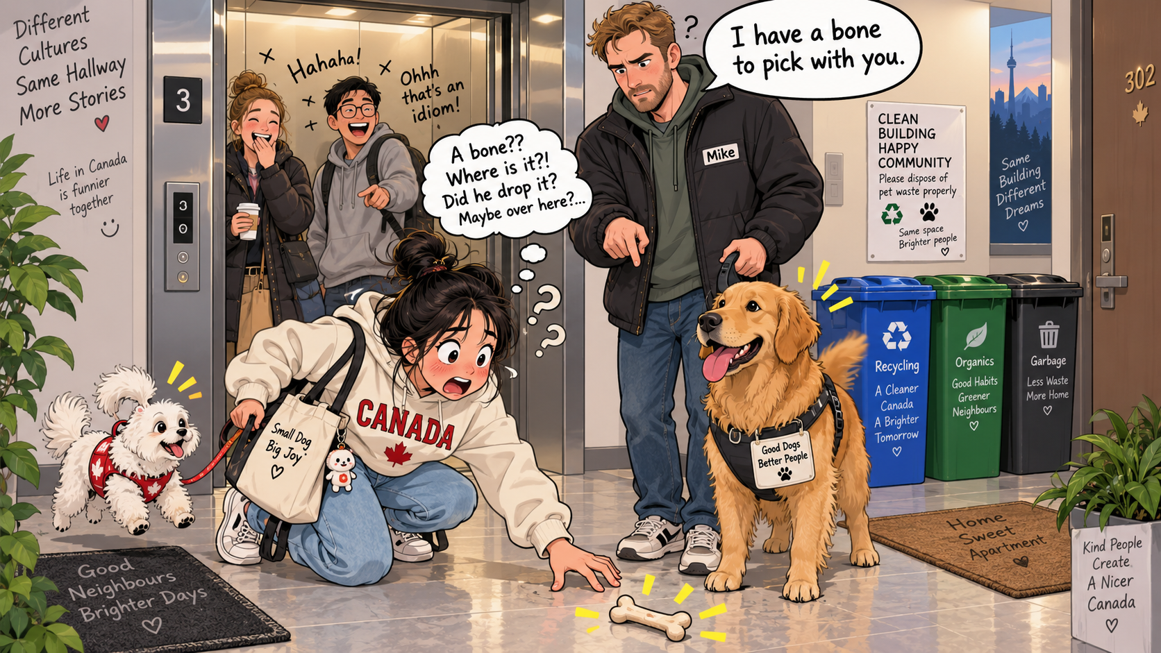 美剧学英语：have a bone to pick with - 加拿大公寓遛狗时，邻居说有根骨头要跟我挑，我真低头找了半天