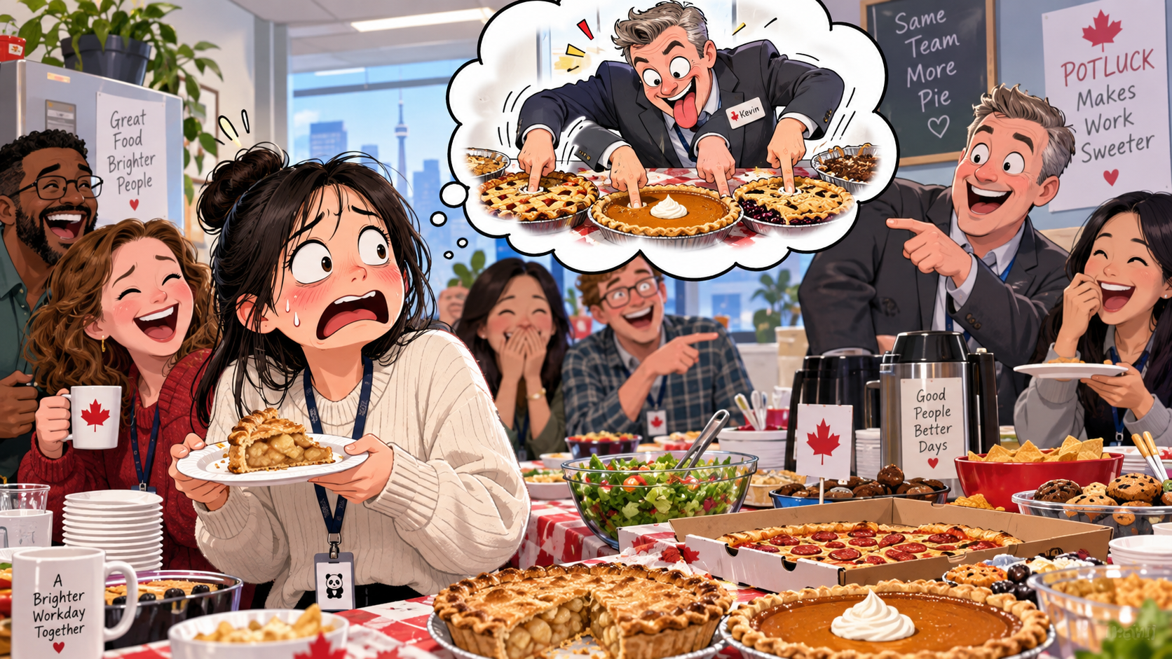 美剧学英语:have a finger in the pie - 加拿大办公室potluck,同事说经理“把手指插进每个派里”,我默默放下了盘子……