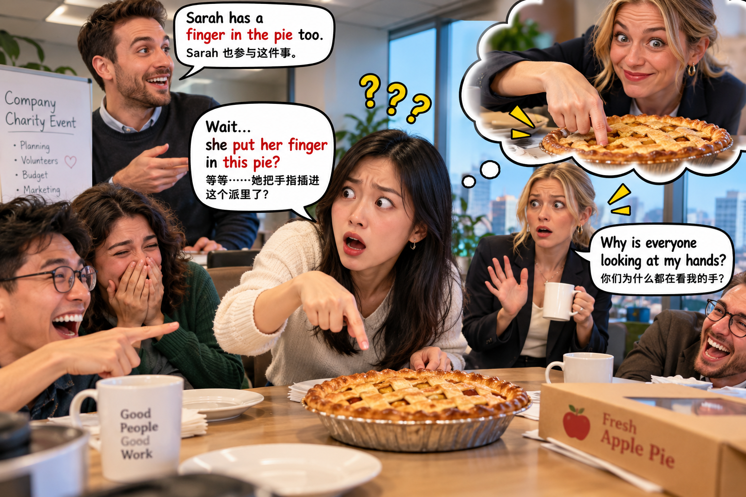 美剧说英语:have a finger in the pie - 加拿大办公室同事说“have a finger in the pie”,我赶紧看了一眼桌上的苹果派……