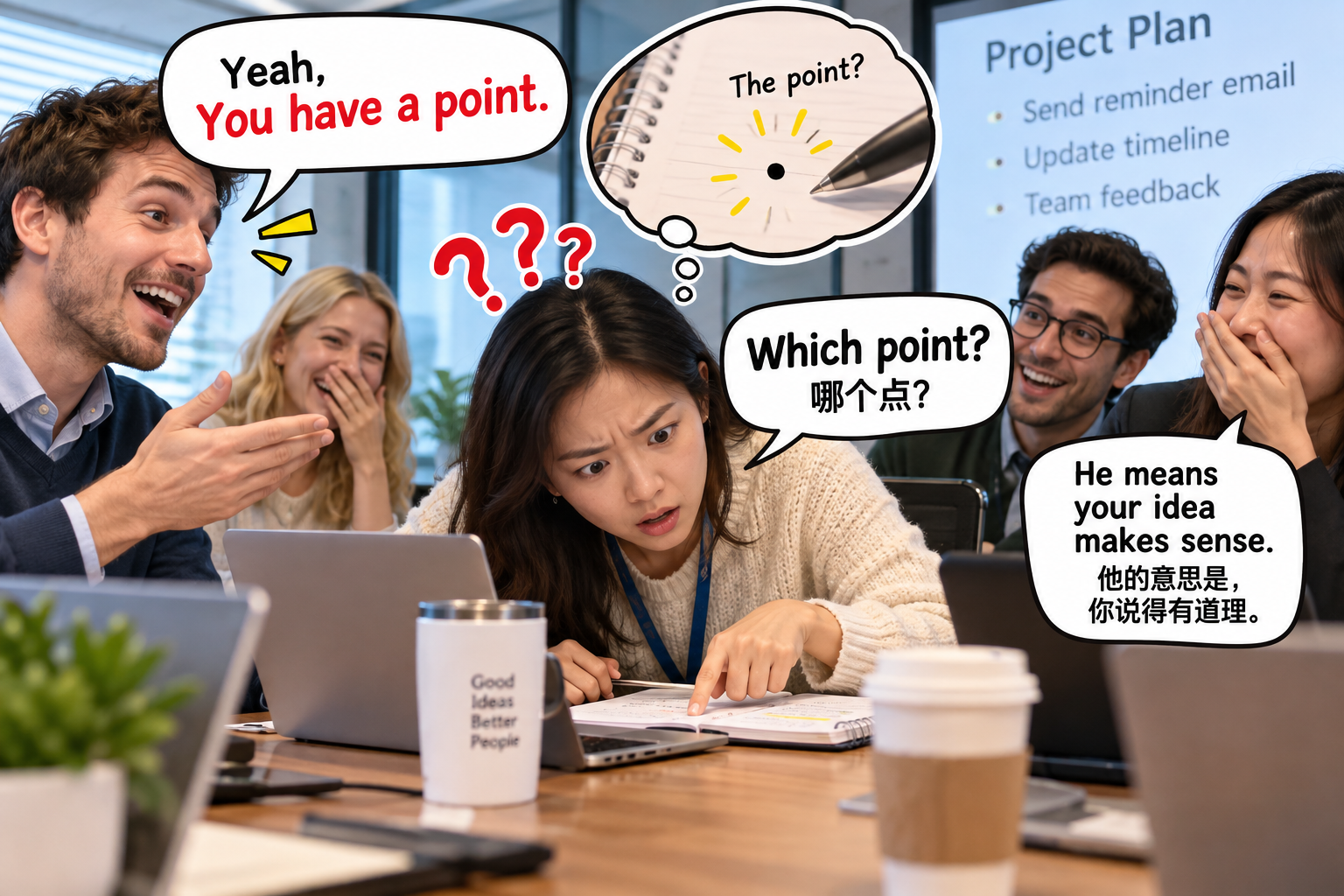 美剧学英语:have a point - 加拿大办公室同事说“You have a point”,我低头找了半天那个“点”