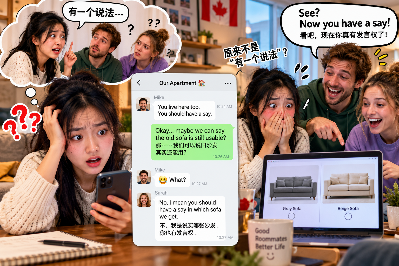 美剧学英语：have a say - 加拿大租房群里室友说“you should have a say”，我还以为他让我编个说法
