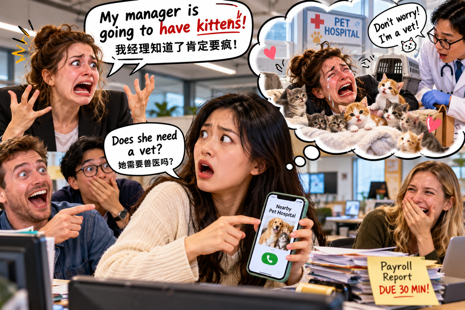 美剧说英语：have kittens - 加拿大同事说她快“生小猫”了，我差点把宠物医院电话发过去……