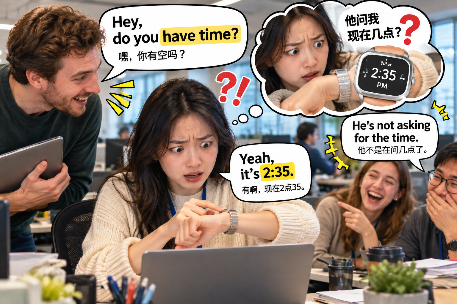 美剧学英语：have time - 加拿大办公室同事问我“Do you have time?”，我低头看了眼手表……