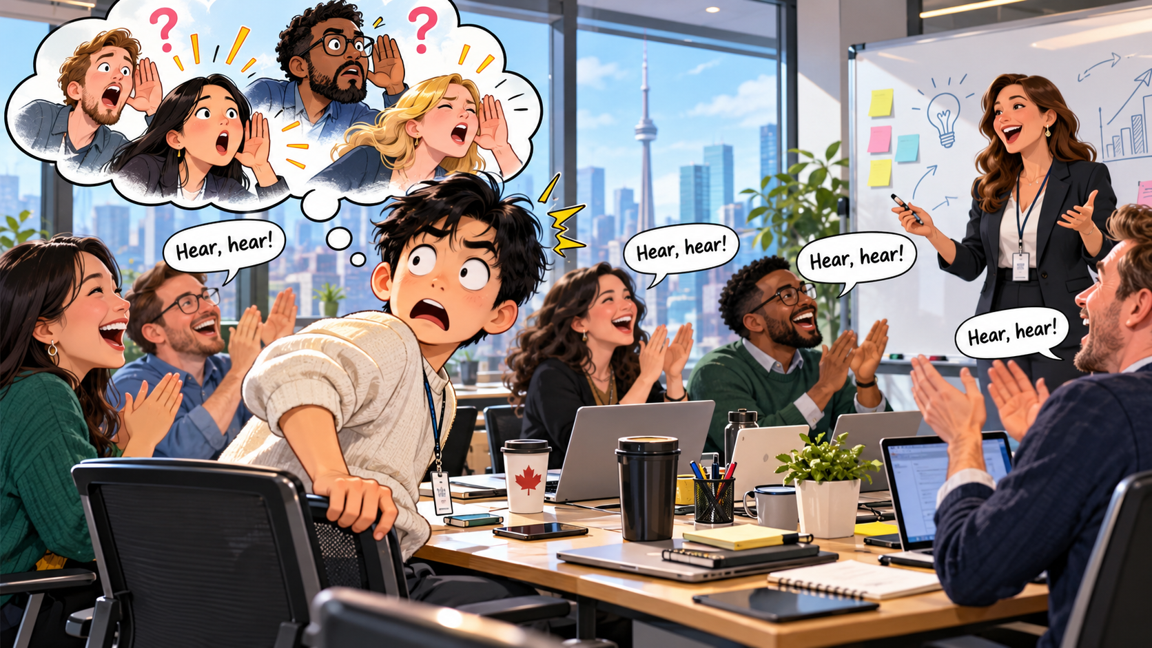 美剧学英语：hear, hear - 加拿大办公室开会，大家突然喊“hear, hear”，我以为他们没听清……