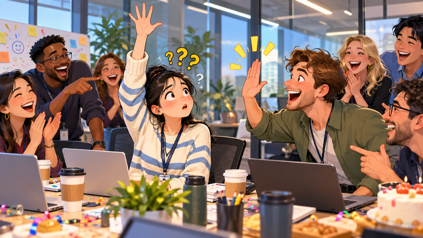 美剧学英语:high five - 加拿大办公室庆功时,同事突然喊“High five”,我把五根手指举到了头顶……