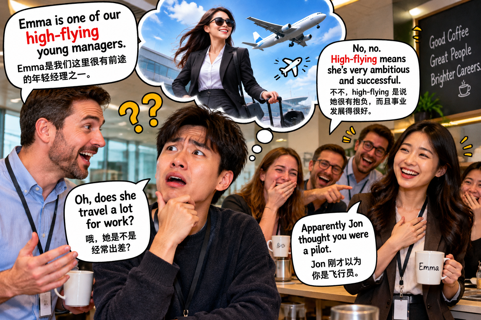 美剧说英语：high-flying - 加拿大办公室里，老板说她是“high-flying”，我却开始找飞机