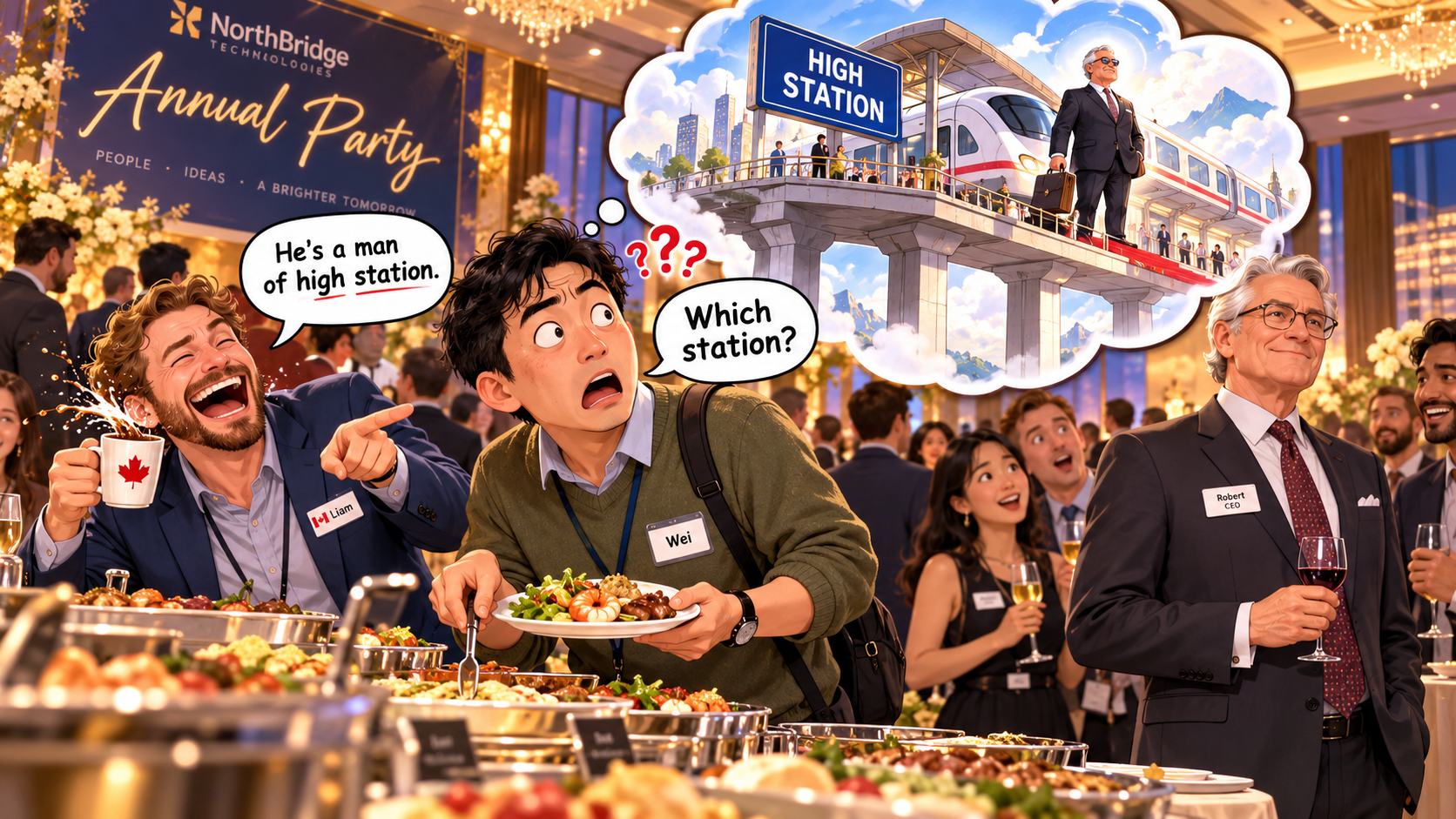美剧说英语：high station - 加拿大公司年会，同事说老板“high station”，我竟然问他是不是坐轻轨来的……