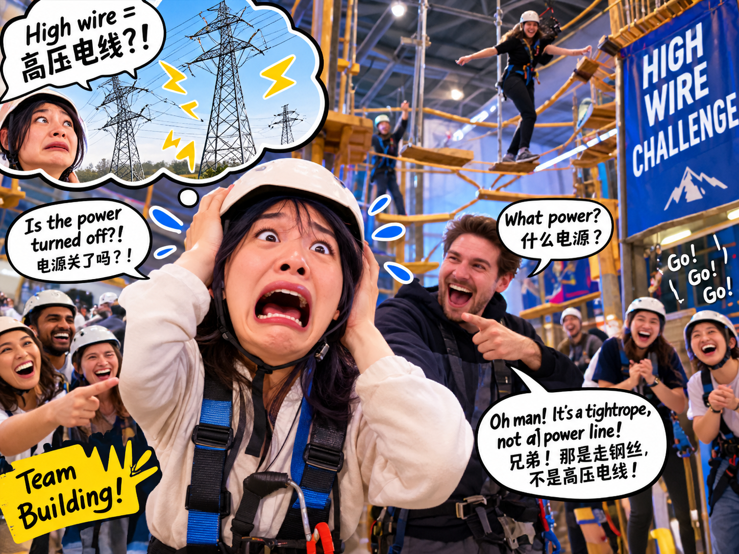 美剧说英语:high wire - 加拿大公司团建,同事说要走“high wire”,我吓得赶紧问有没有断电……