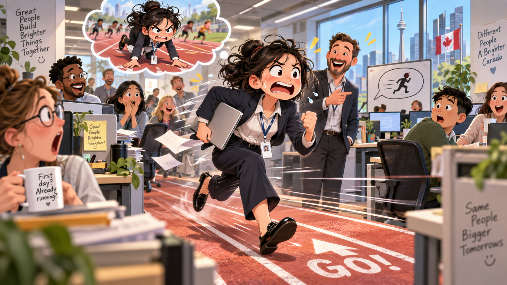 美剧学英语：hit the ground running - 加拿大公司入职，老板让我“落地就跑”，我真的开始找地方跑了