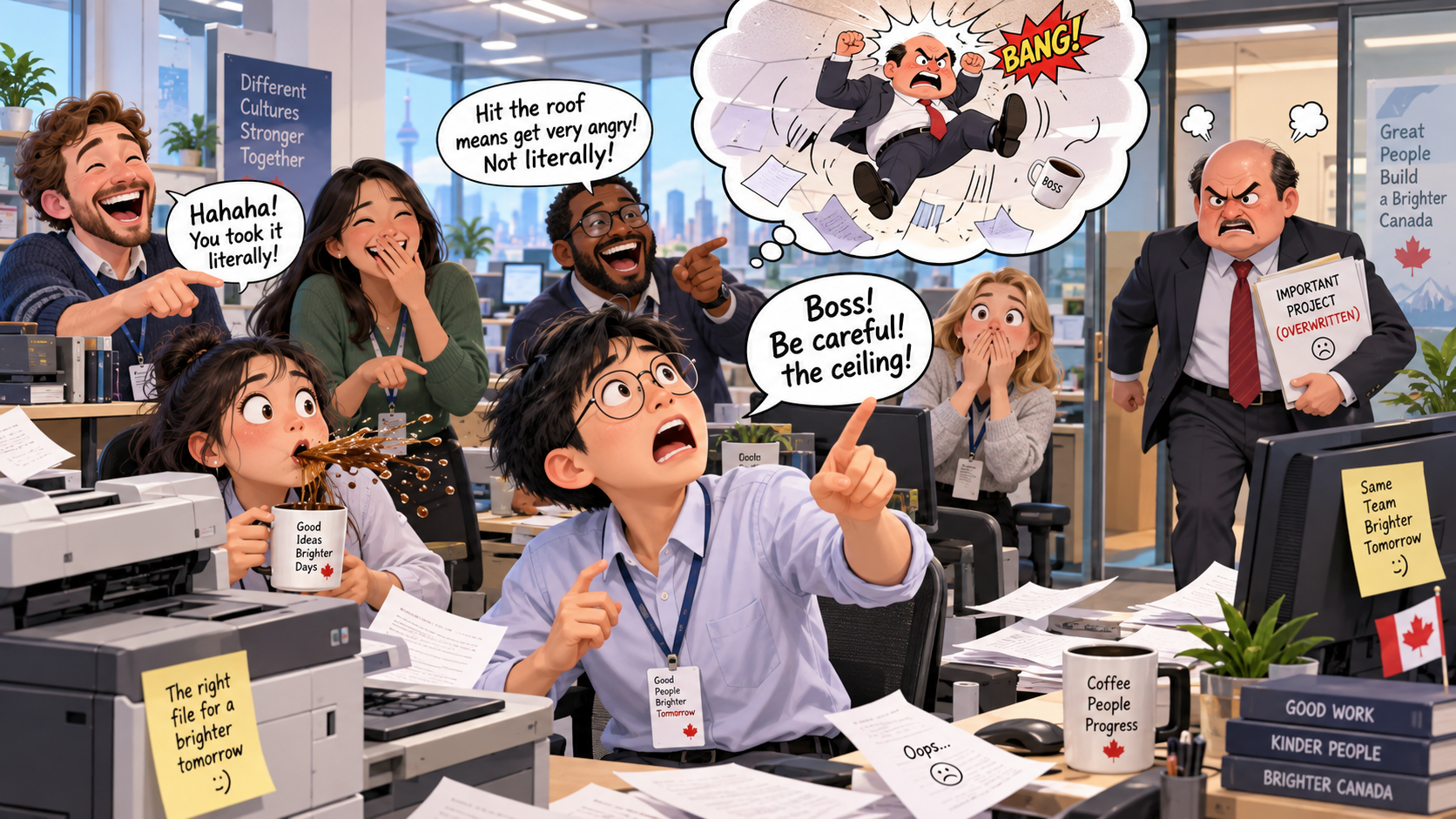 美剧学英语：hit the roof - 加拿大办公室里同事说“the boss will hit the roof”，我抬头检查了一下天花板……