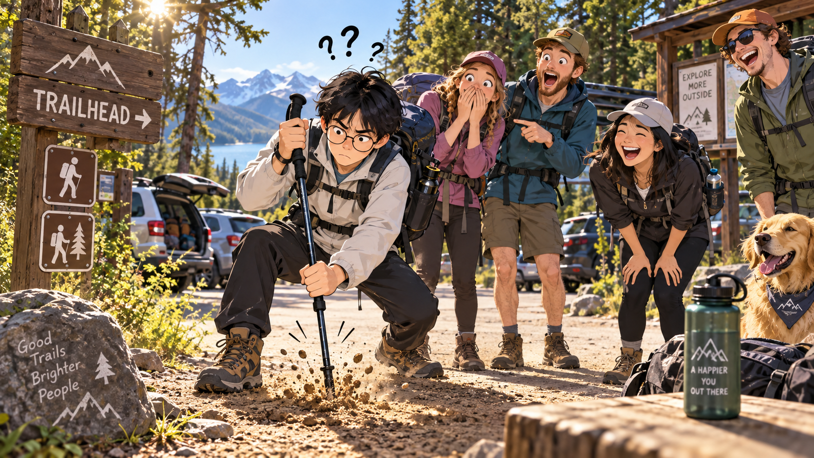 美剧学英语：hit the trail - 加拿大周末徒步，朋友说“hit the trail”，我举起登山杖就往地上敲……