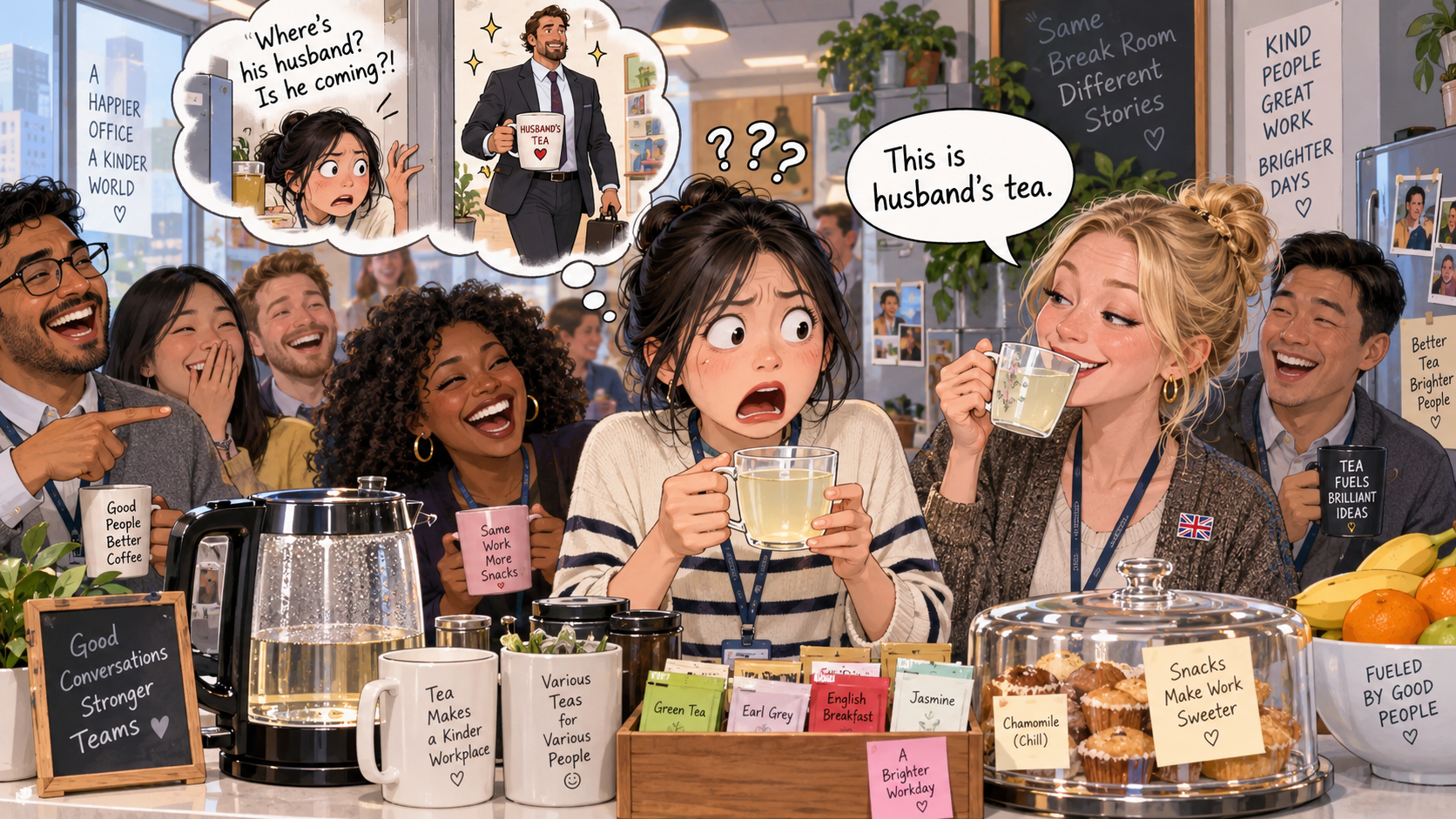 美剧学英语：husband's tea - 加拿大办公室茶水间，同事说“husband’s tea”，我端着杯子开始找她老公……