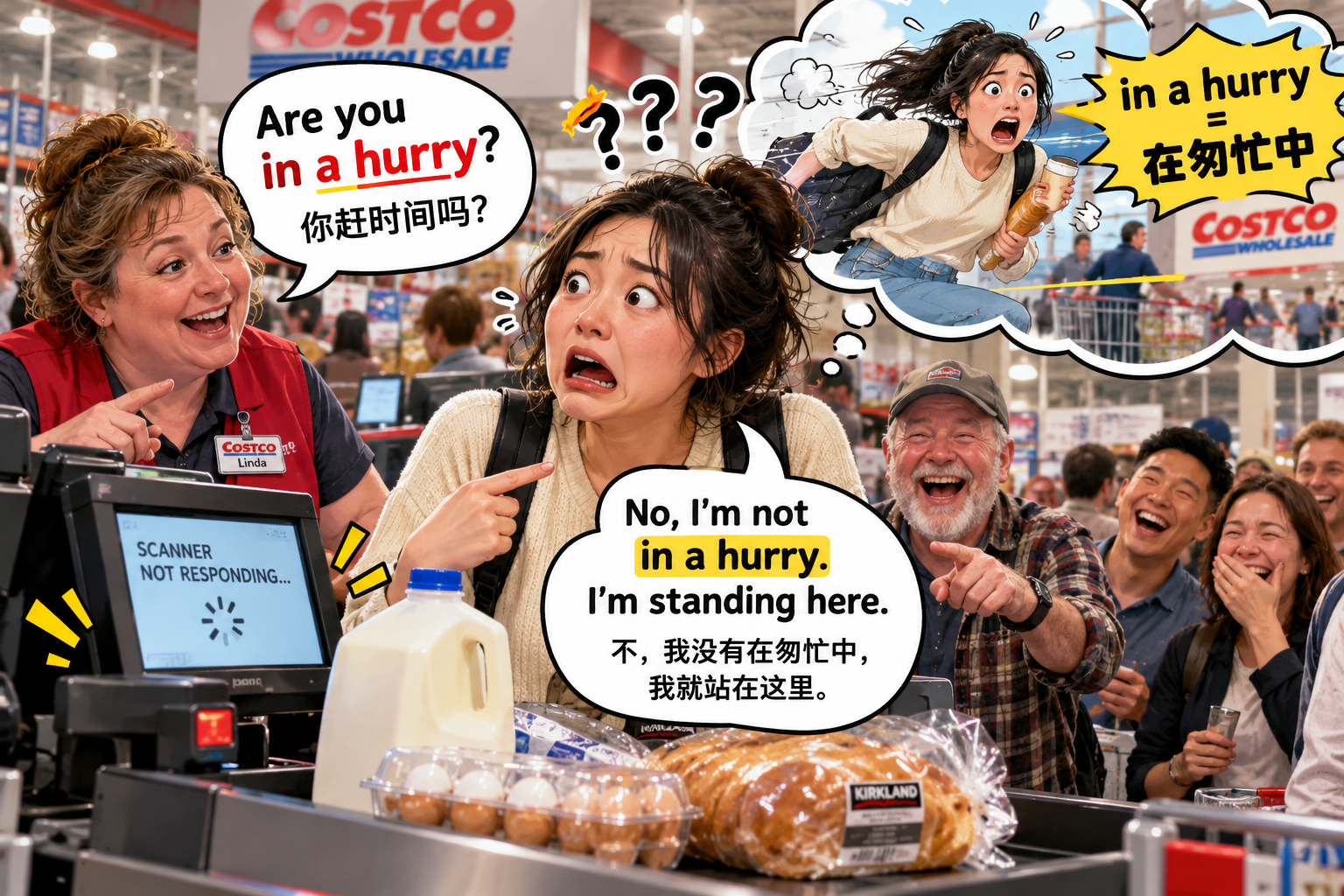 美剧说英语:in a hurry - 加拿大Costco收银员问我“Are you in a hurry?”,我一句话让后面排队的人都笑了
