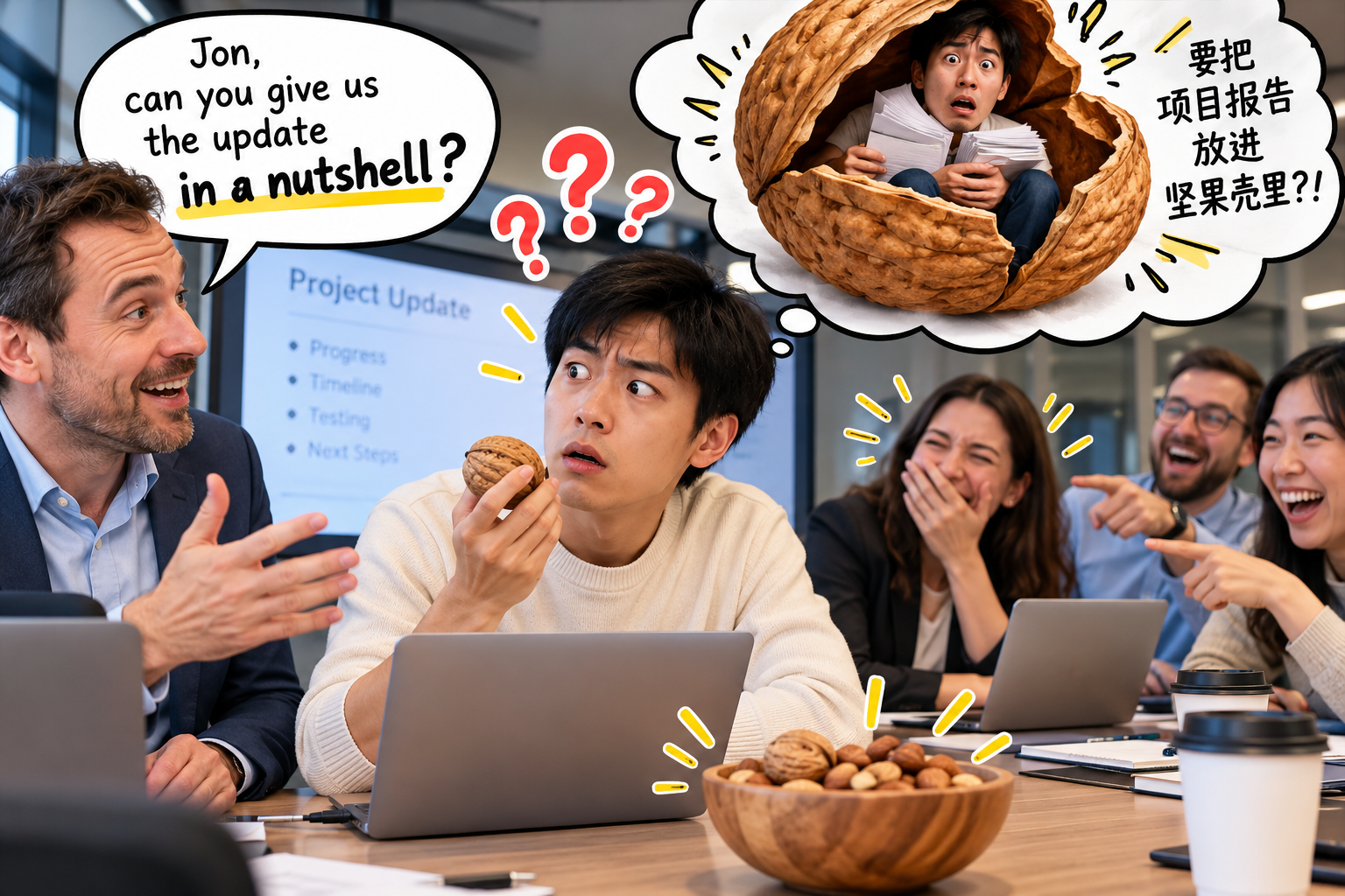 美剧说英语:in a nutshell - 加拿大办公室开会,经理说了句“in a nutshell”,我差点去翻零食柜……