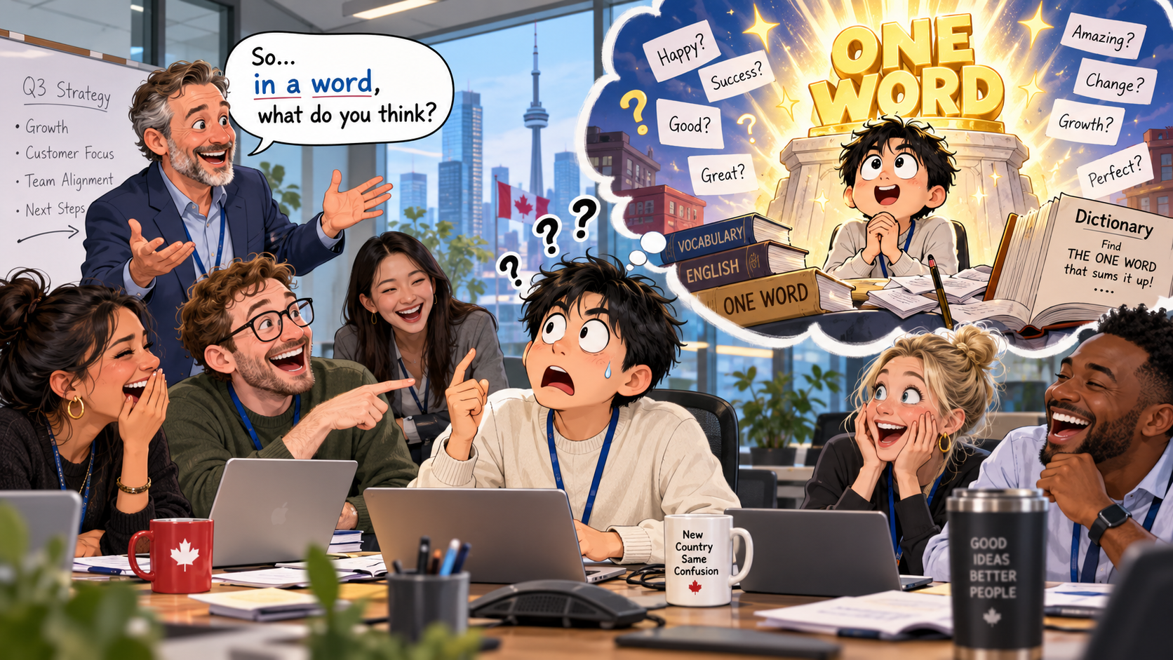 美剧学英语:in a word - 加拿大办公室里,同事说“in a word”,我居然等他报出那个“单词”……