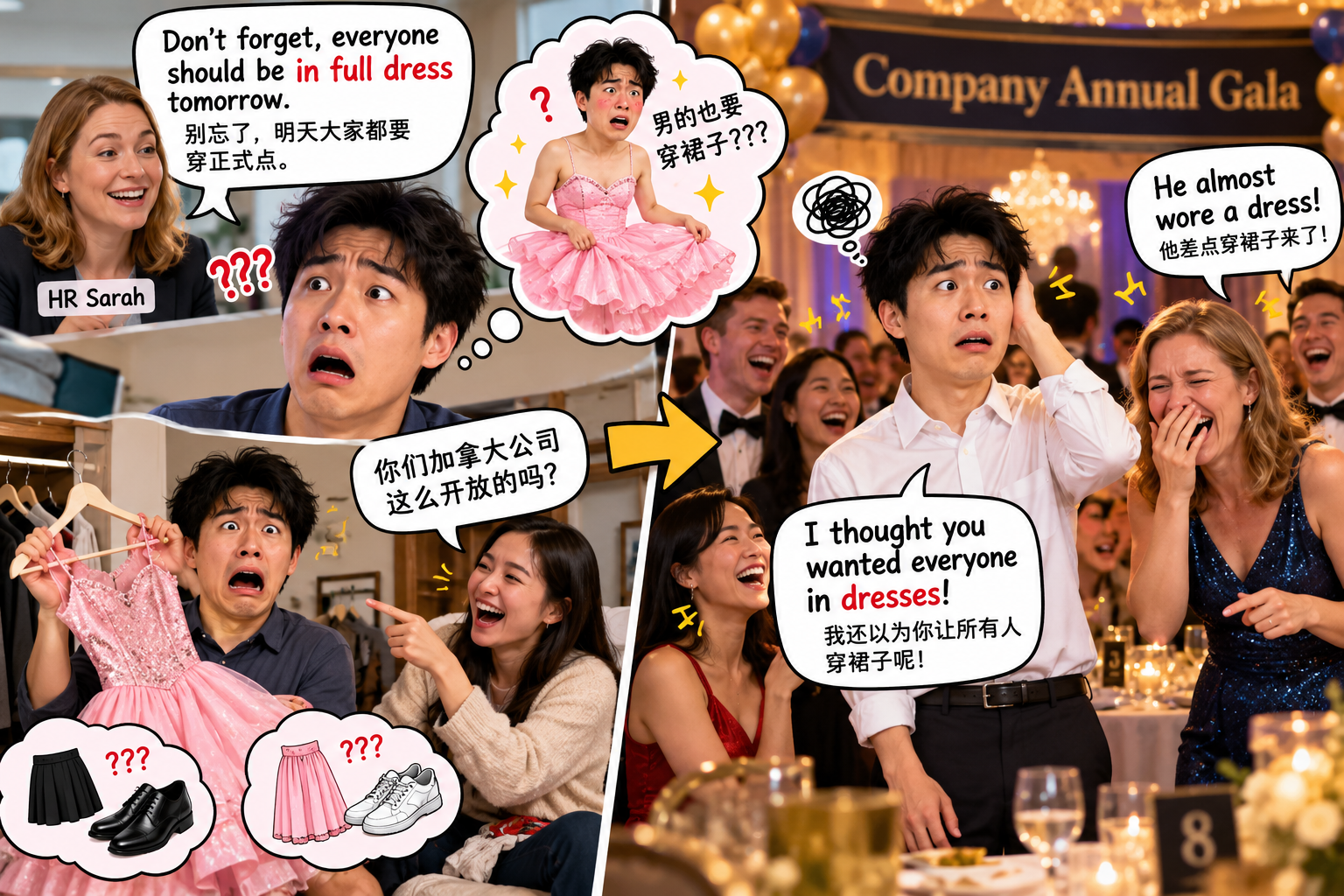 美剧说英语:in dress - 加拿大公司年会,同事说要“in dress”,我差点穿裙子去上班……