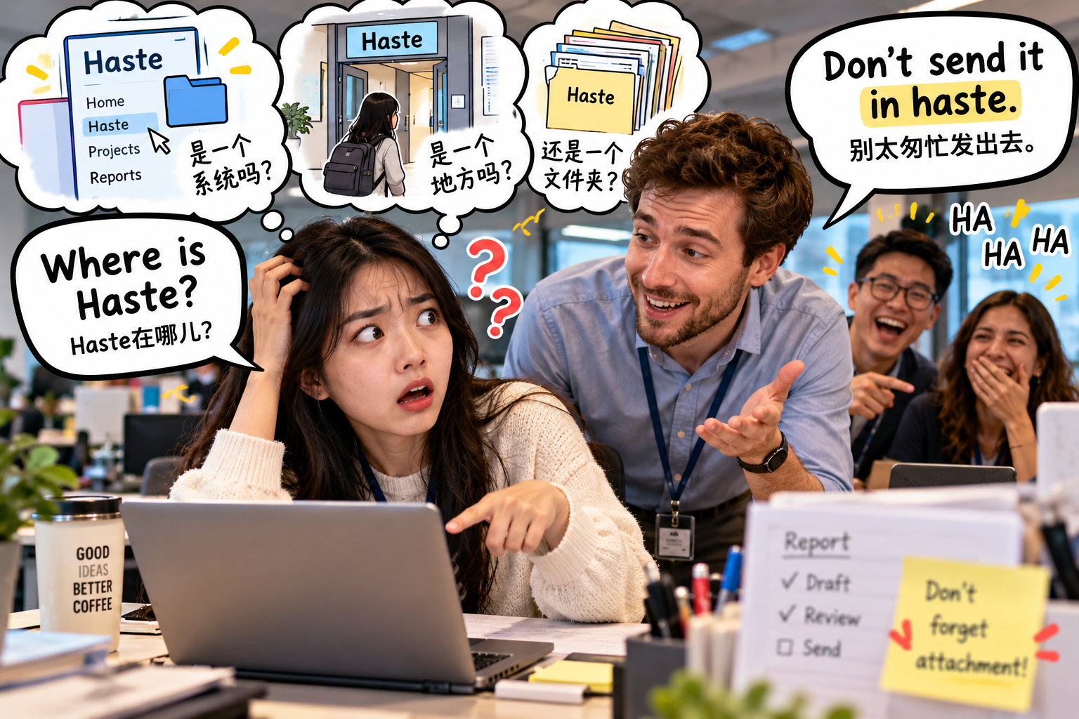 美剧学英语:in haste - 加拿大办公室里,同事说“in haste”,我还以为他在说一个地方……