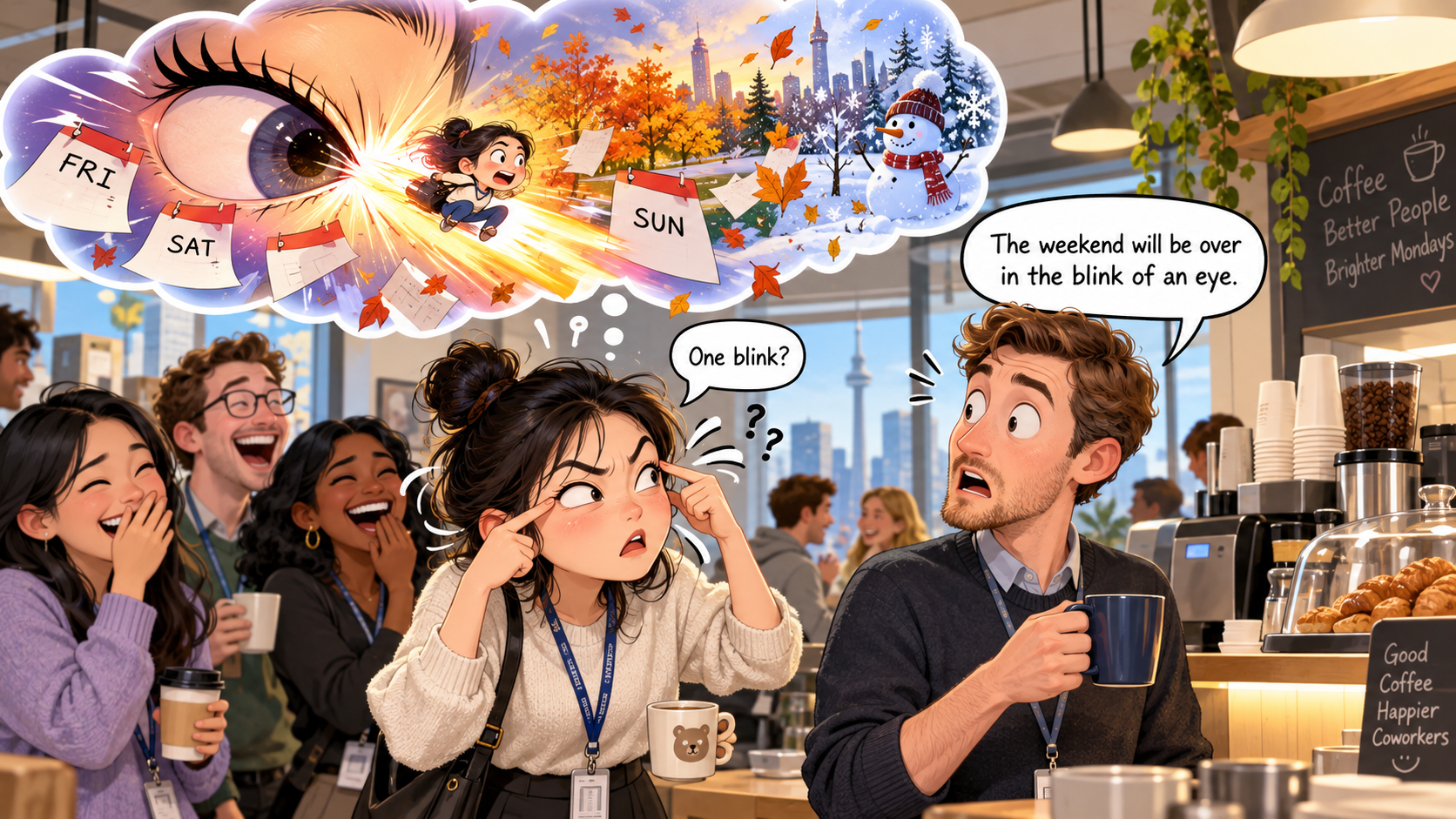 美剧学英语：in the blink of an eye - 加拿大同事说“in the blink of an eye”，我真的盯着他眨了一下眼……