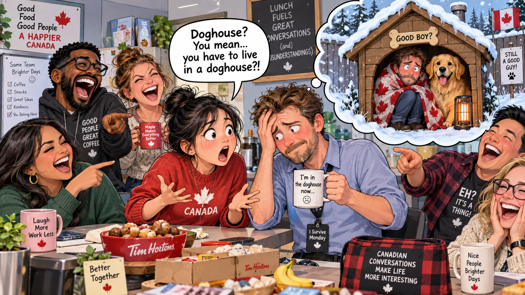 美剧学英语：in the doghouse - 加拿大办公室同事说自己“in the doghouse”，我认真问：狗窝有暖气吗？