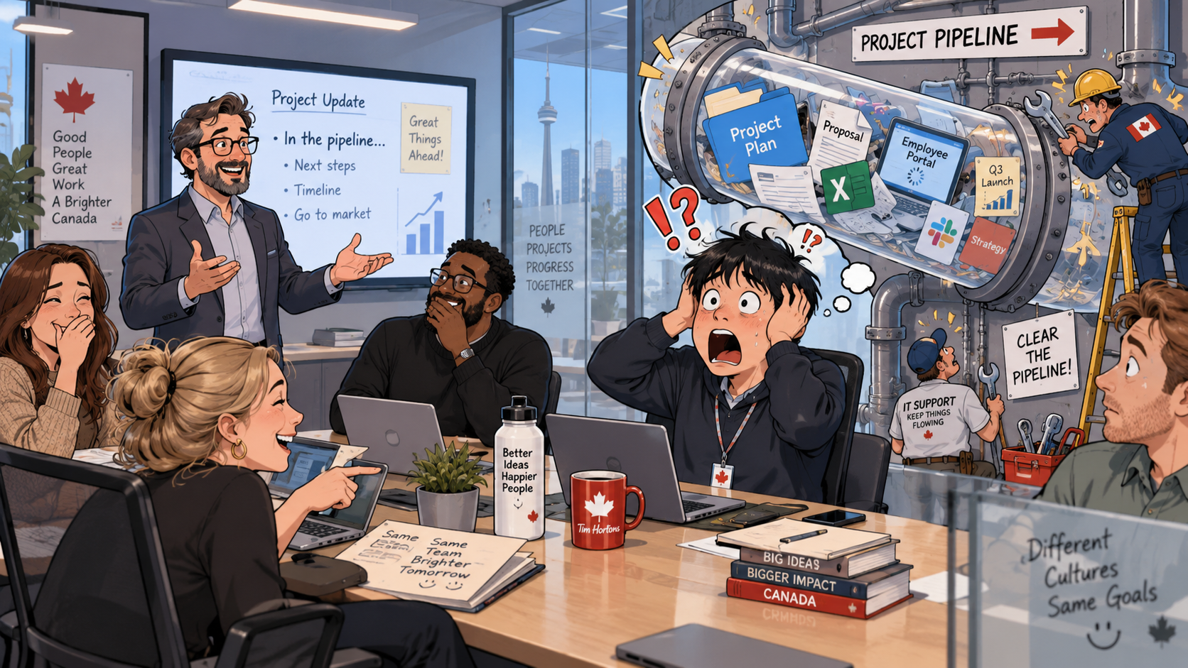 美剧学英语：in the pipeline - 加拿大办公室开会，老板说项目“in the pipeline”，我竟然问：哪根管道堵了？