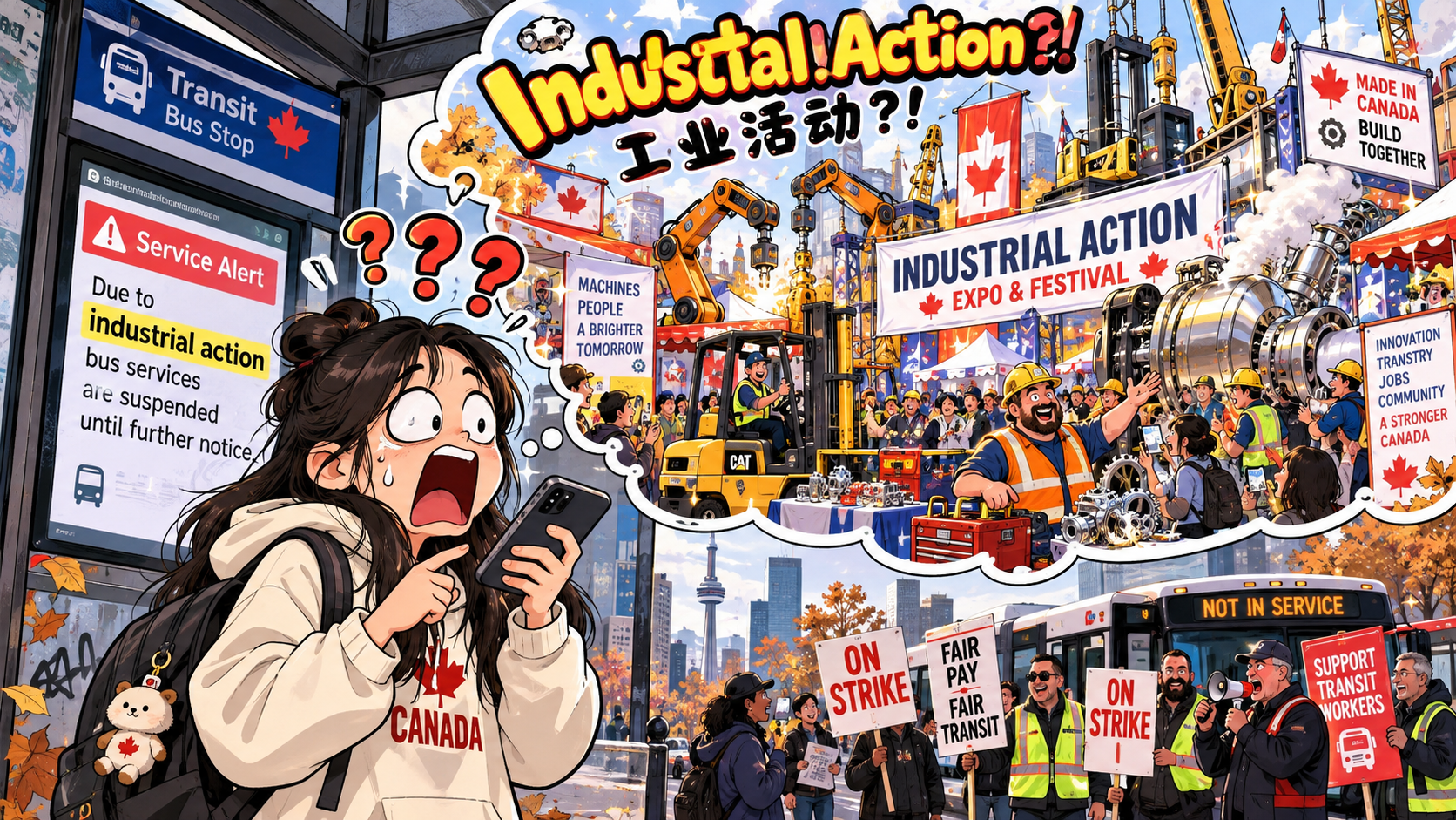 美剧学英语：industrial action - 加拿大公交站听到“industrial action”，我还以为附近工厂要搞活动……