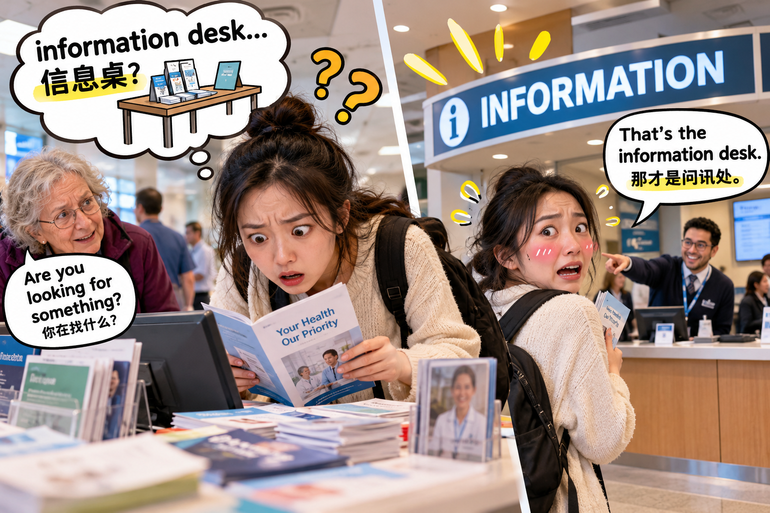 美剧说英语:information desk - 加拿大医院前台让我找“information desk”,我却盯着桌子研究了半天……