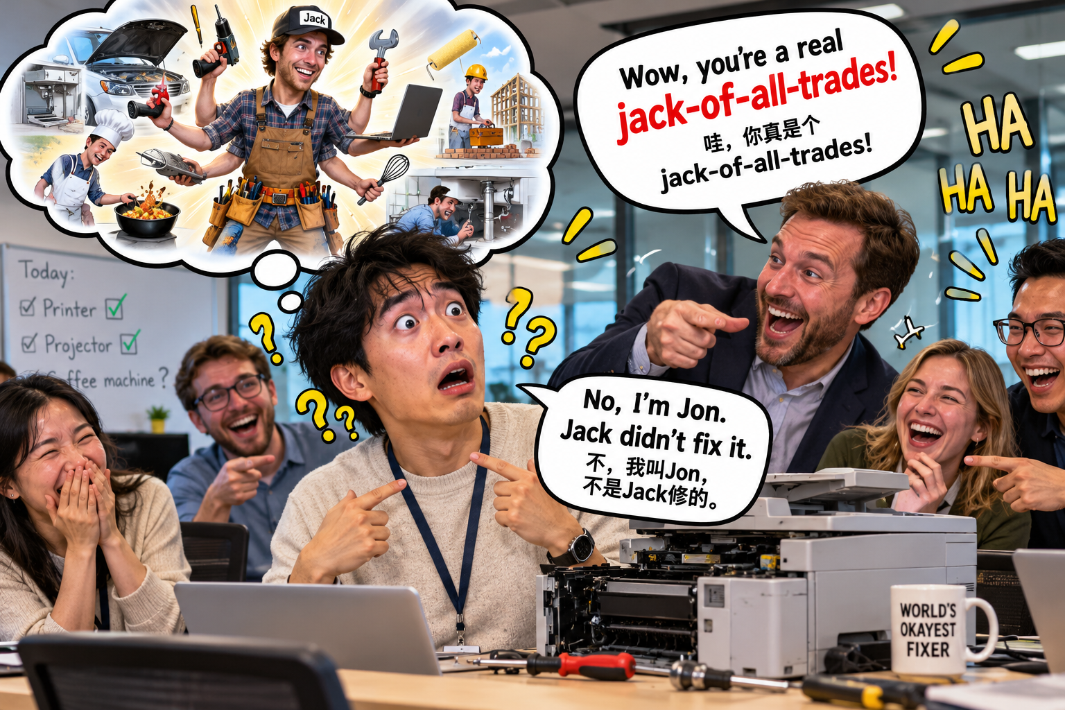 美剧说英语:jack-of-all-trades - 加拿大同事夸我是“jack-of-all-trades”,我却以为他在找一个叫Jack的人……
