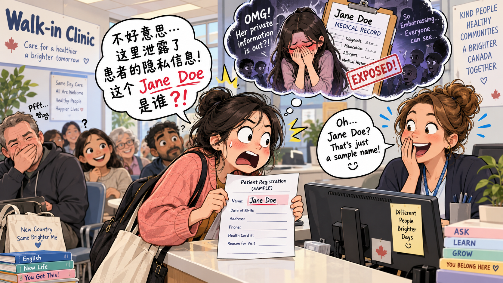 美剧学英语:Jane Doe - 加拿大诊所填表,我拿着Jane Doe的资料跑去前台:你们泄露病人隐私了