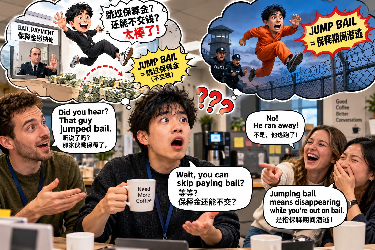 美剧说英语：jump bail - 加拿大办公室聊到“jump bail”，我竟然以为有人能跳过交保释金……