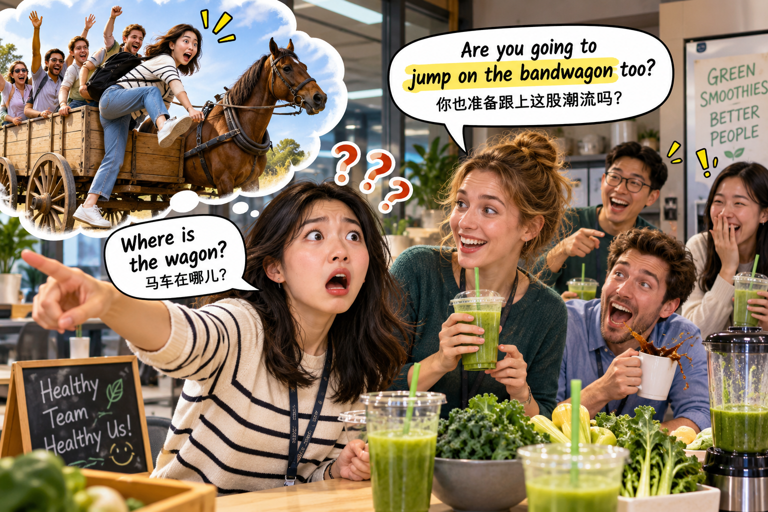美剧说英语:jump on the wagon - 加拿大办公室同事说“jump on the wagon”,我差点问他马车停哪儿了……