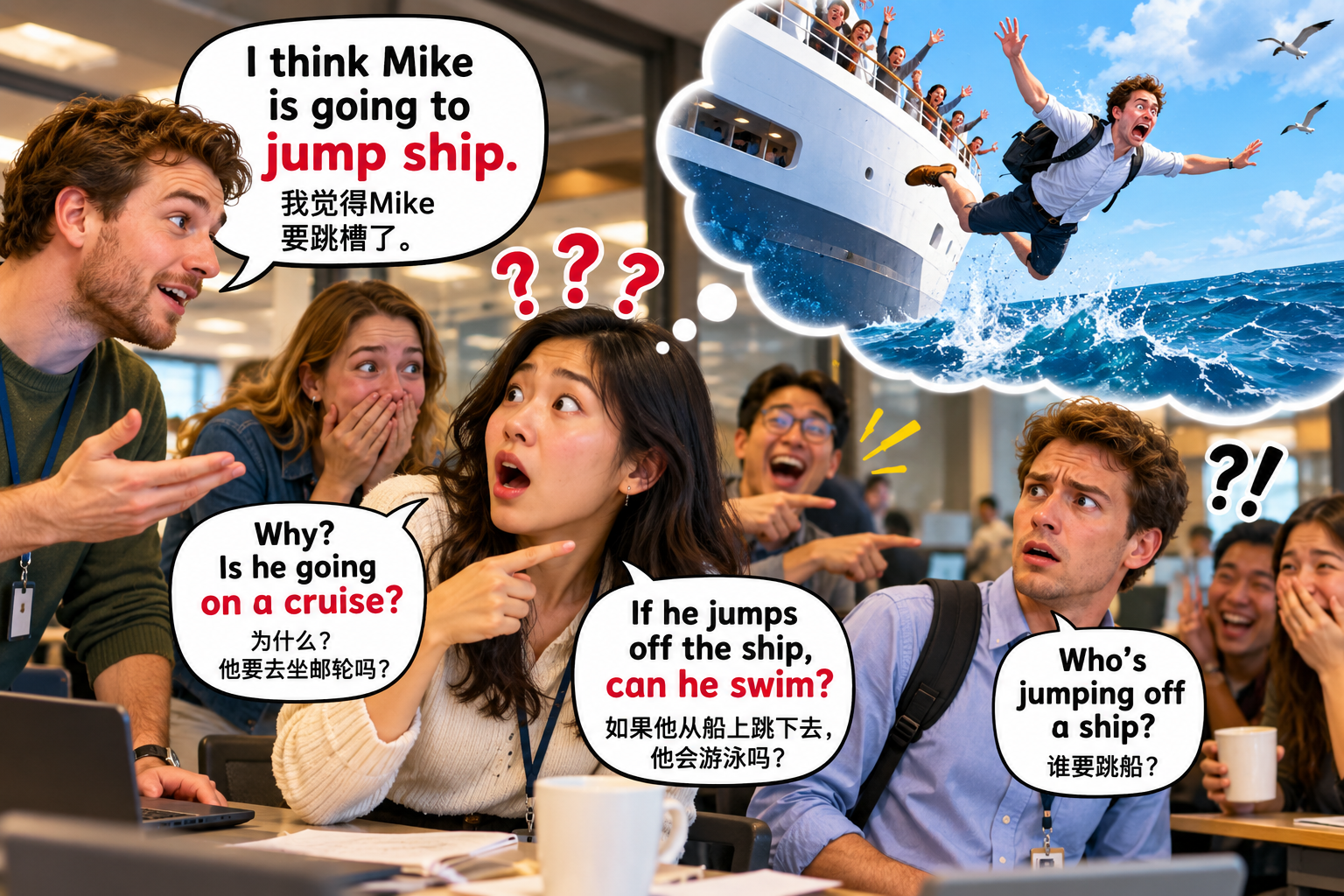 美剧学英语:jump ship - 加拿大办公室里,同事说他要“jump ship”,我竟然问他会不会游泳