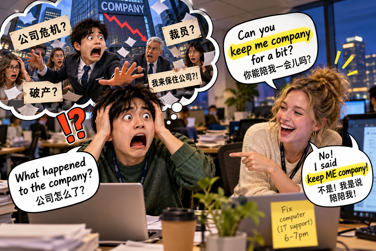美剧说英语:keep company - 加拿大同事说“keep me company”,我还以为她担心公司保不住了