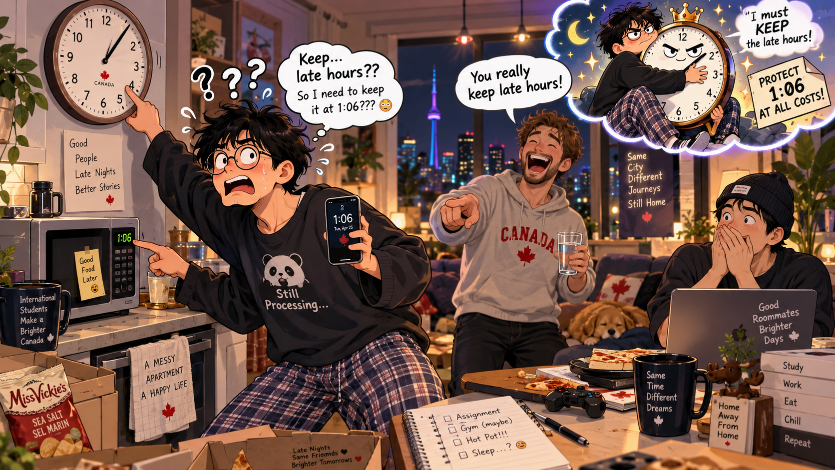 美剧学英语：keep late hours - 加拿大合租房里，室友问我“keep late hours”，我赶紧去检查墙上的钟……
