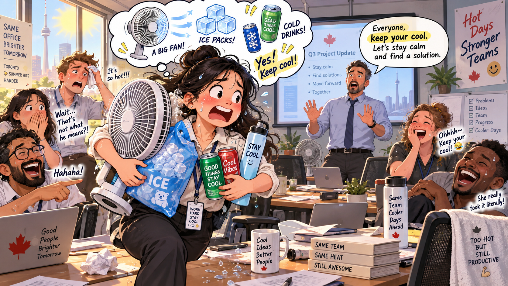 美剧学英语：keep one's cool - 加拿大办公室空调坏了，同事让我“keep your cool”，我直接去找风扇了……