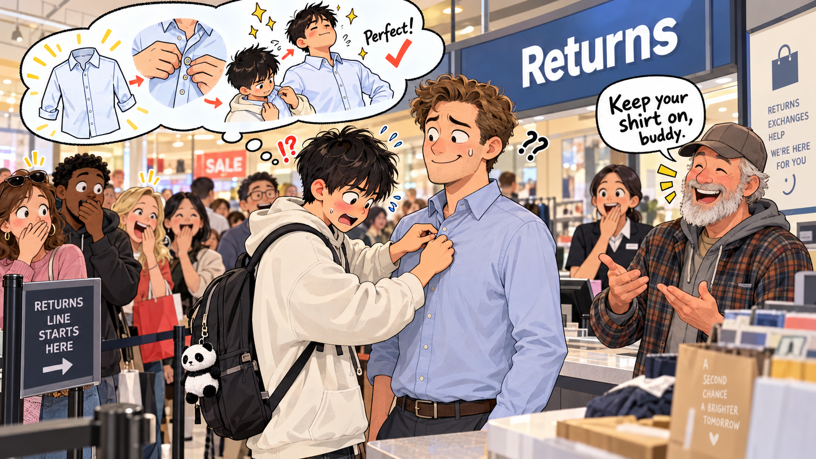 美剧学英语：keep one's shirt on - 加拿大商场退货，同事突然让我“keep your shirt on”，我低头检查了三遍扣子