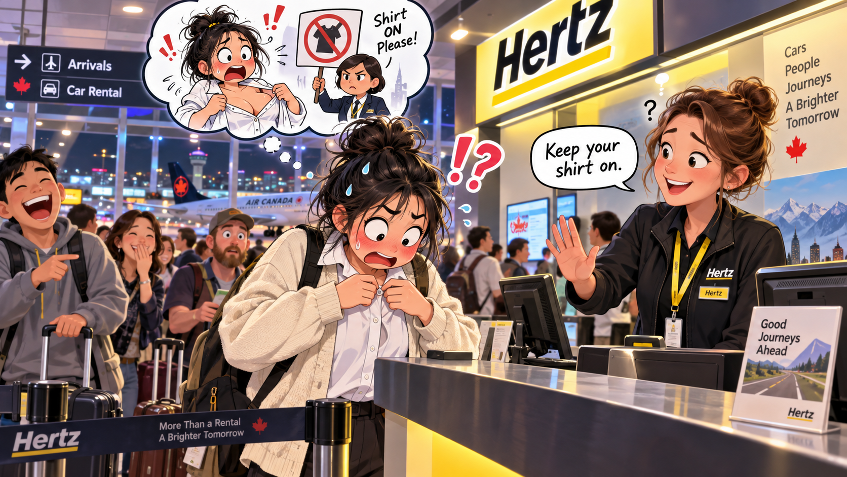 美剧学英语:keep one's shirt on - 加拿大机场租车柜台,工作人员突然让我“keep your shirt on”,我低头检查了三遍扣子……