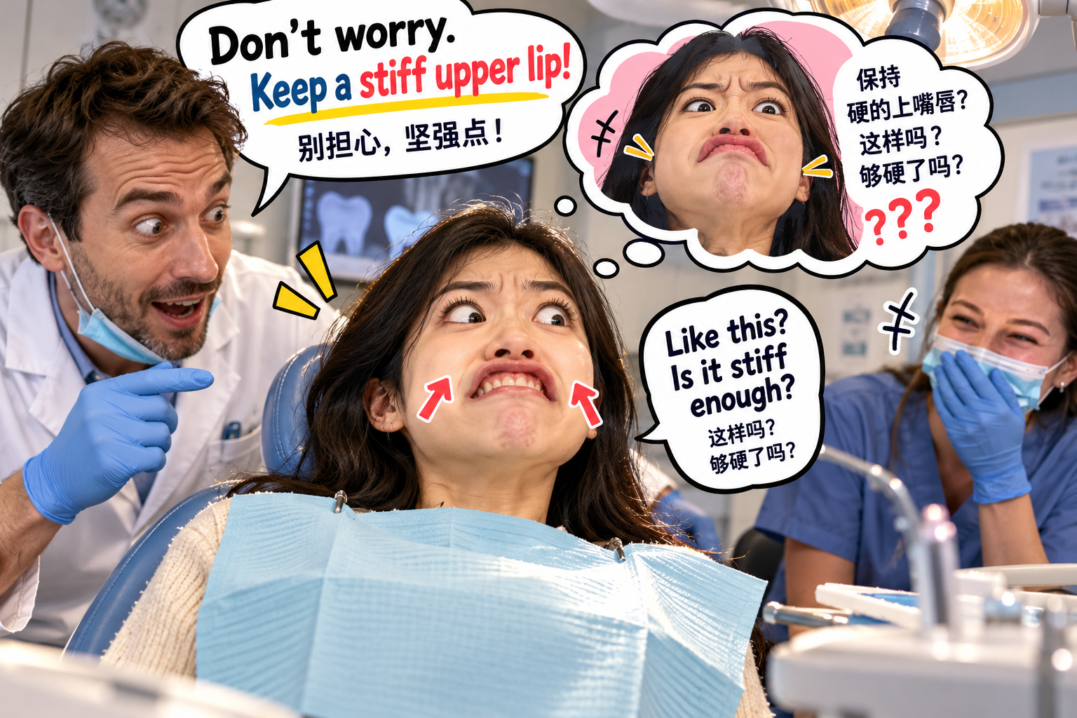 美剧说英语:keep stiff upper lip - 加拿大牙医让我“keep a stiff upper lip”,我当场把嘴唇绷成了香肠……