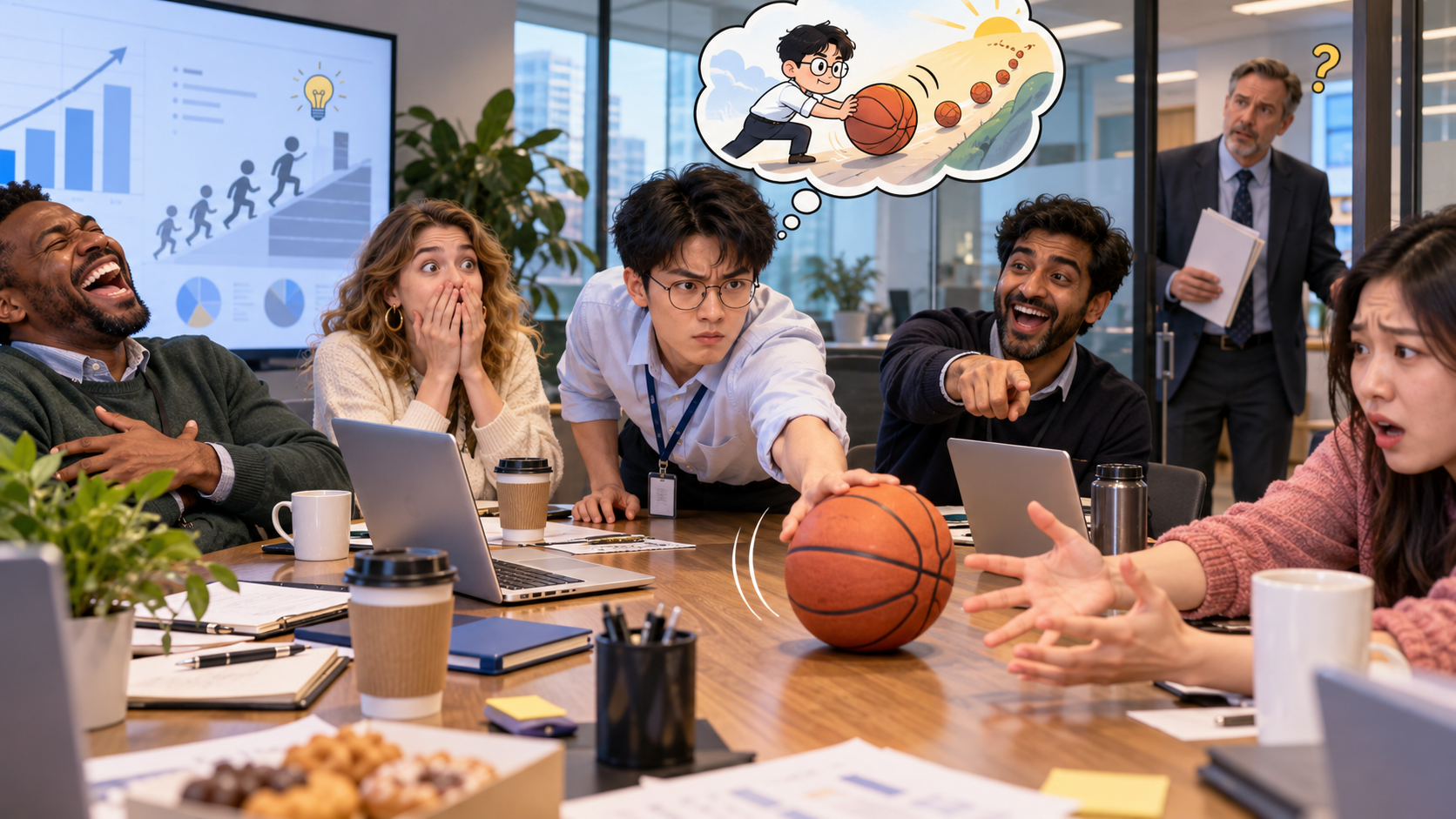 美剧学英语:keep the ball rolling - 加拿大办公室开会,同事说“keep the ball rolling”,我真的把桌上的球推了出去……