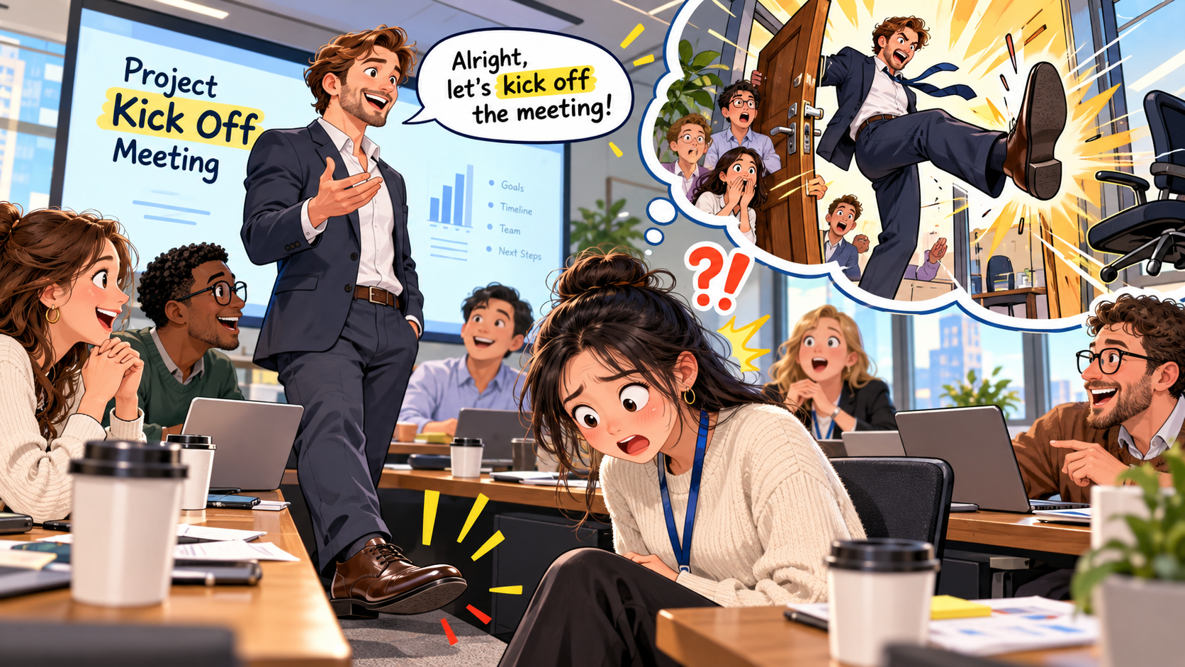 美剧学英语:kick off - 加拿大同事说“kick off the meeting”,我低头看了一眼他的鞋……