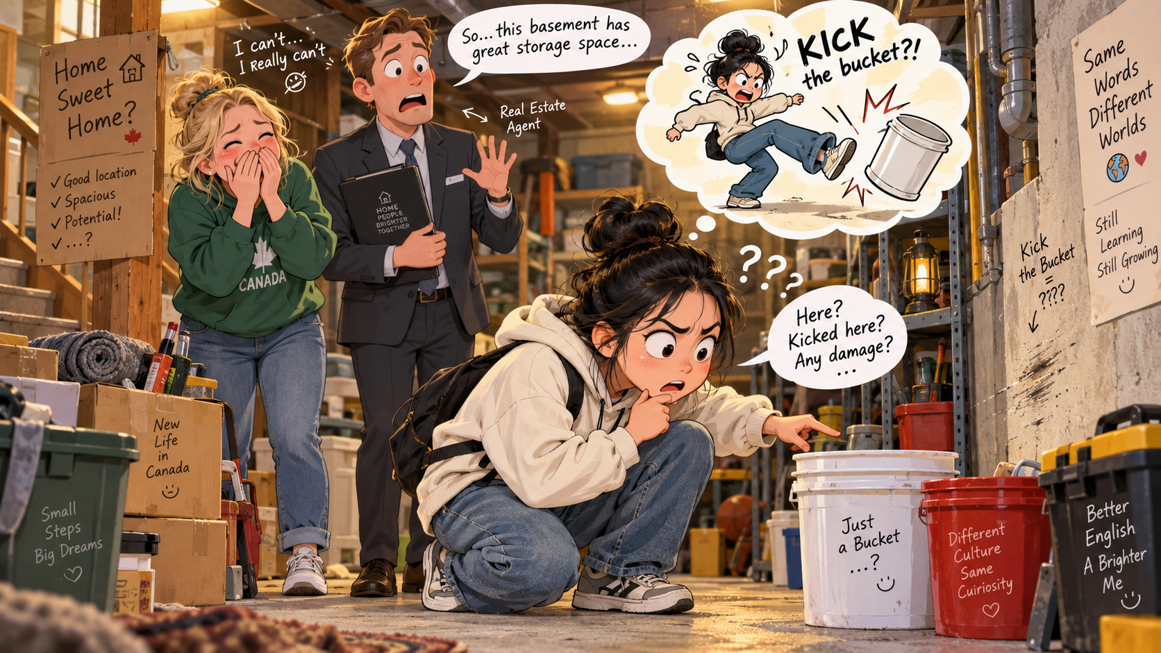美剧学英语：kick the bucket - 加拿大看房时中介说房主“kicked the bucket”，我低头找了半天那个桶