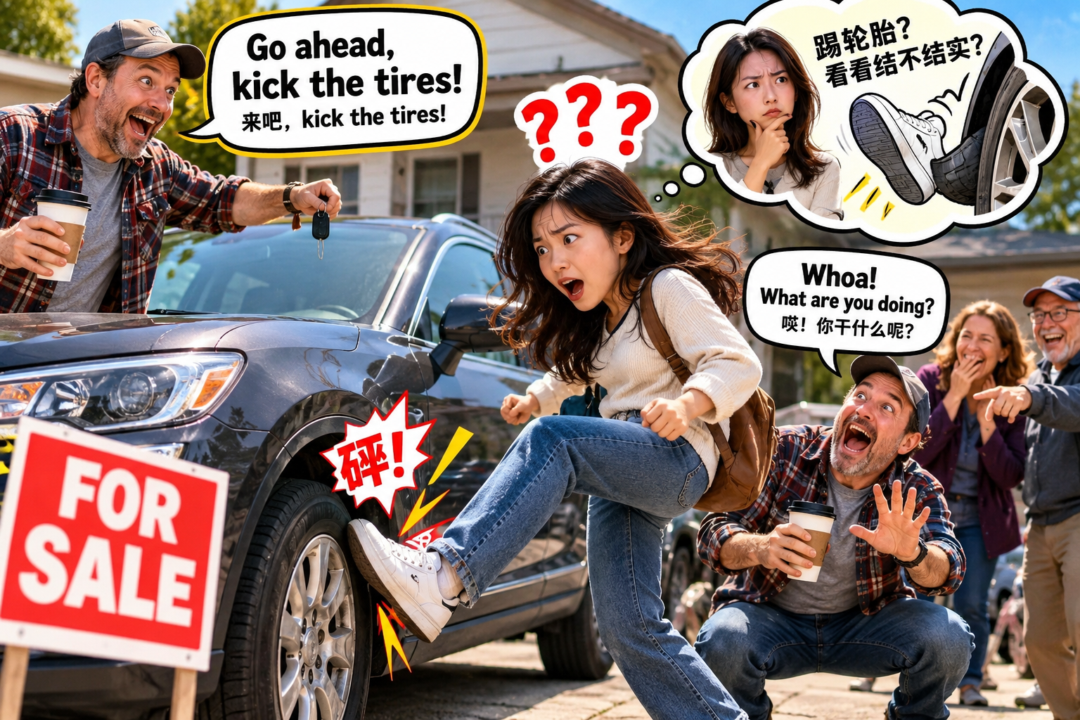美剧说英语：kick the tires - 加拿大买二手车，卖家说“kick the tires”，我真抬脚踢了轮胎……