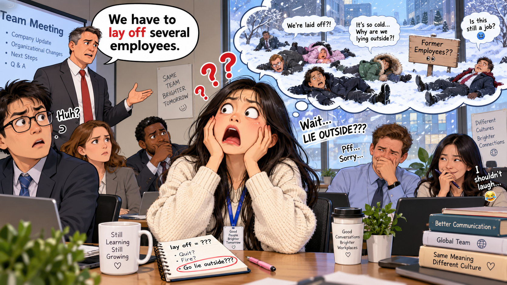 美剧学英语：lay off - 加拿大办公室里老板说“lay off”，我还以为让同事去外面躺着……