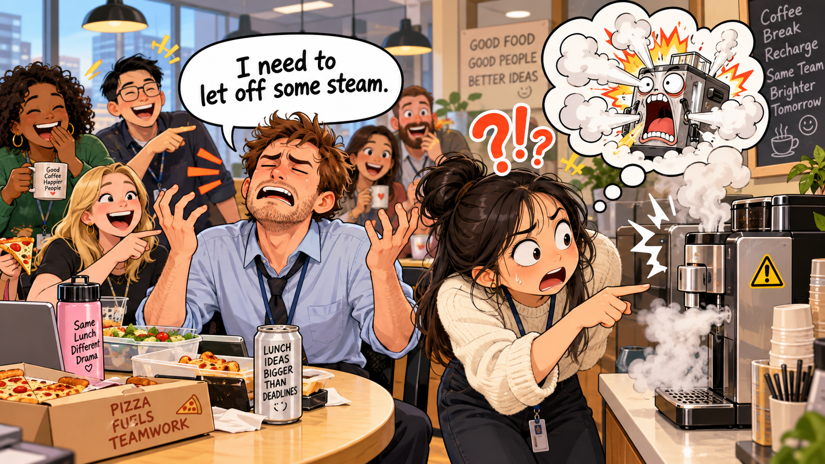 美剧学英语:let off steam - 加拿大办公室午休,同事说要“let off steam”,我差点跑去找咖啡机……
