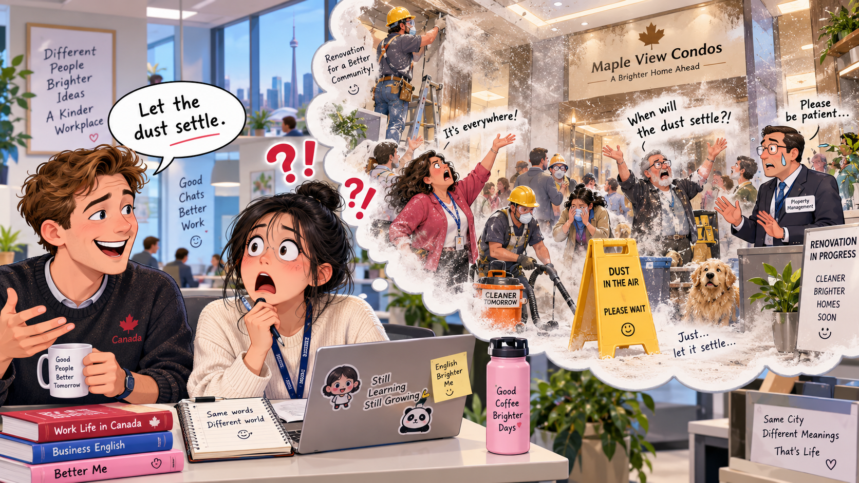 美剧学英语:let the dust settle - 加拿大公寓装修后,同事让我“let the dust settle”,我真的回家等灰尘落完了……