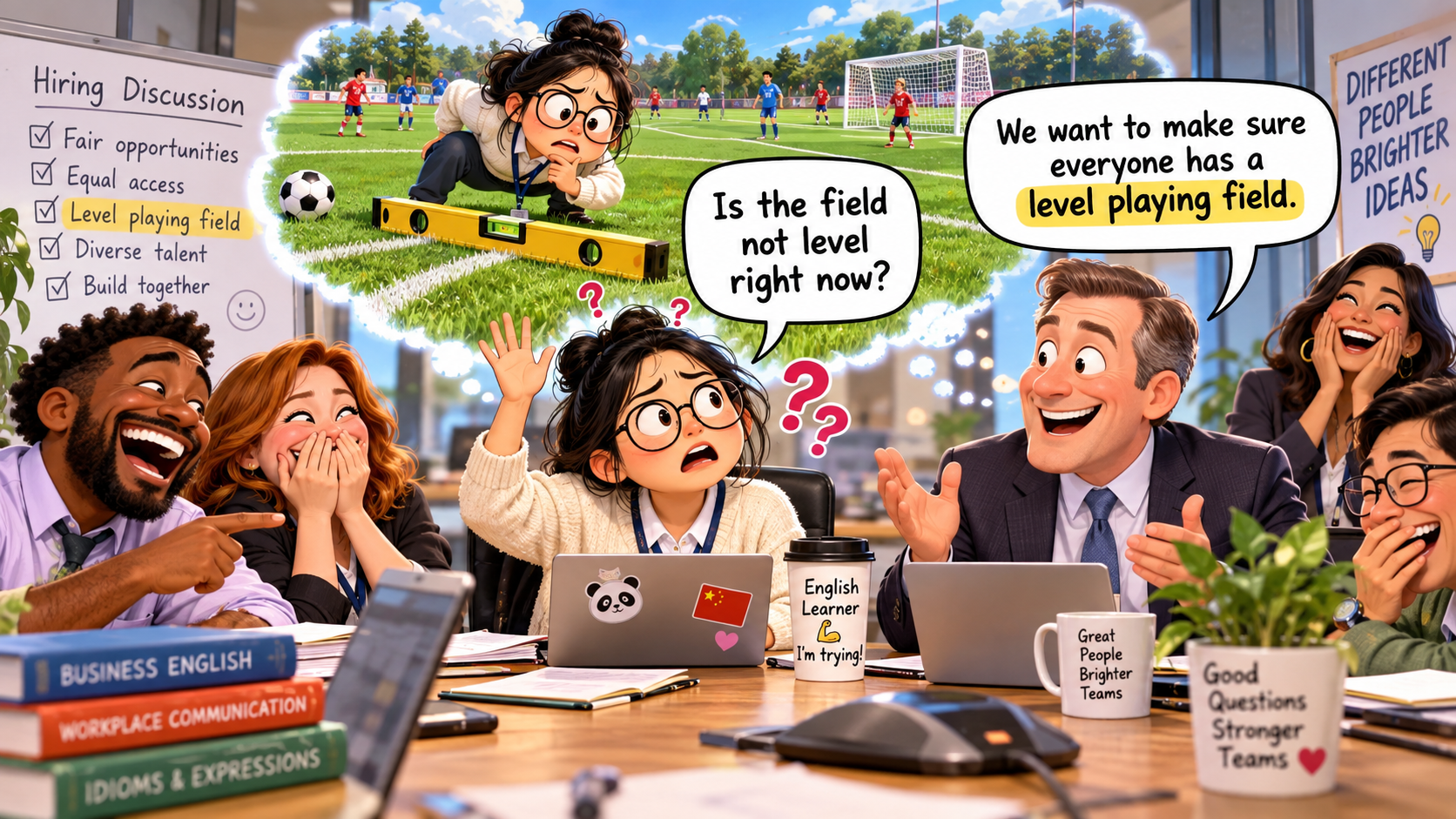 美剧学英语：level playing field - 加拿大公司招人，老板说要“level playing field”，我居然跑去问足球场平不平……