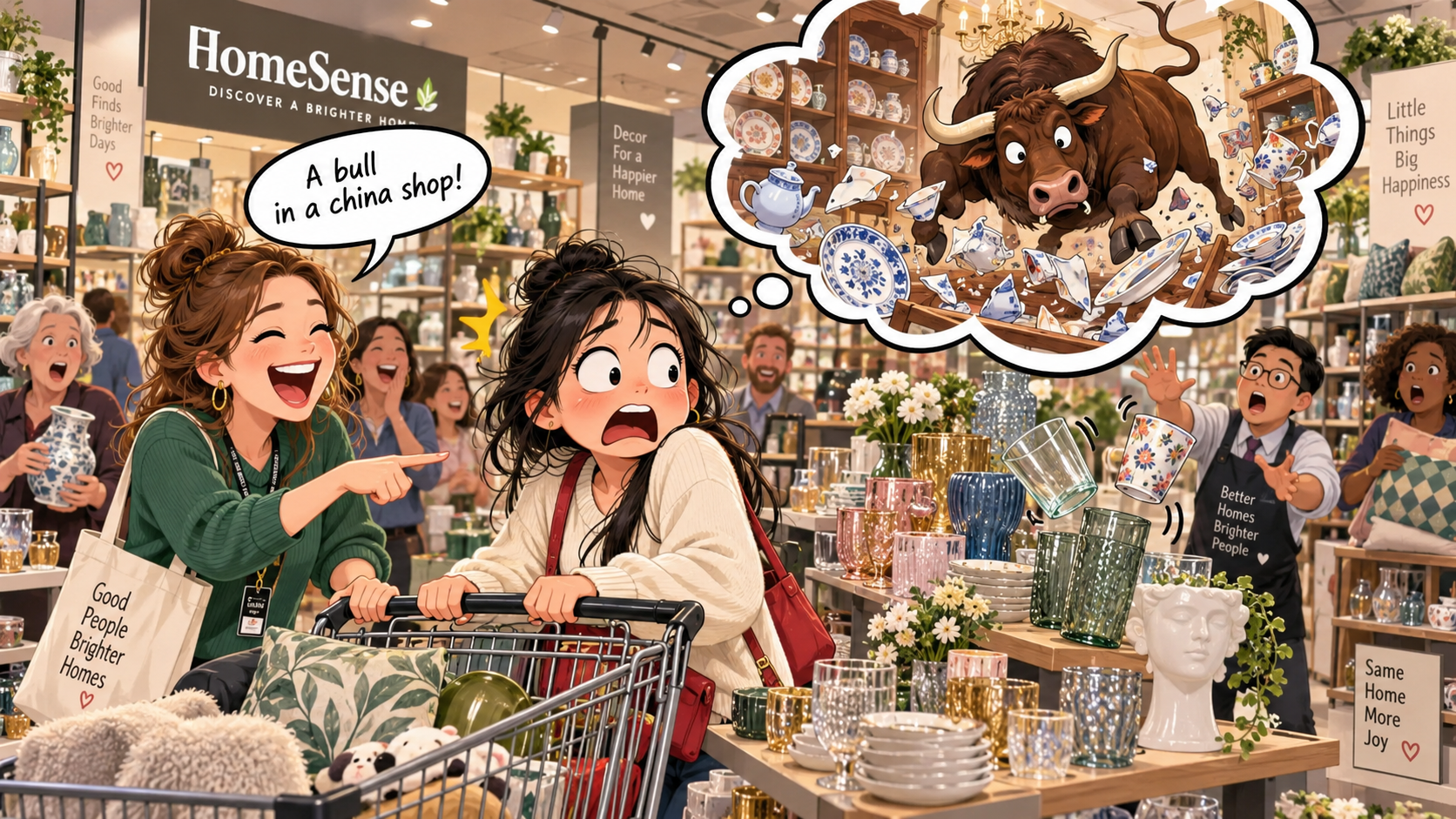 美剧学英语：like a bull in a china shop - 加拿大HomeSense逛家居店，同事说我像“a bull in a china shop”，我还认真找起了公牛……