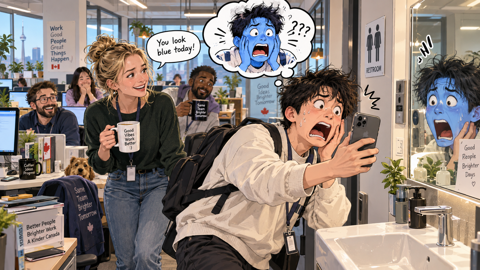 美剧学英语：look blue - 加拿大办公室同事说我“look blue”，我跑去洗手间照了半天镜子……