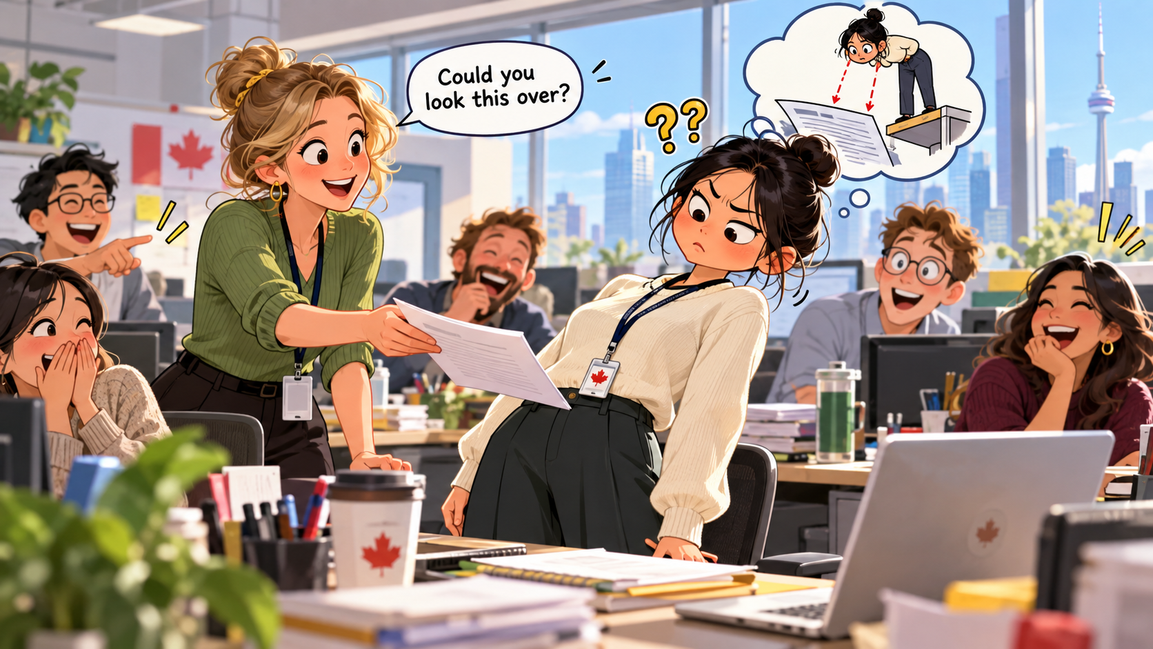 美剧学英语：look over - 加拿大办公室里，同事让我“look over”文件，我居然抬头往上看了……