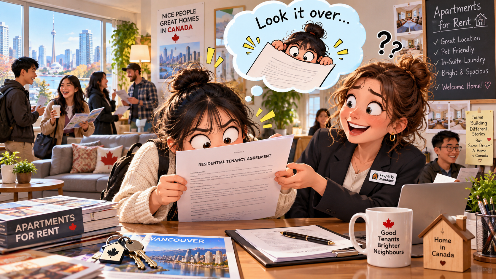 美剧学英语：look over - 加拿大租房时房东说“look it over”，我居然真的站起来往上看……
