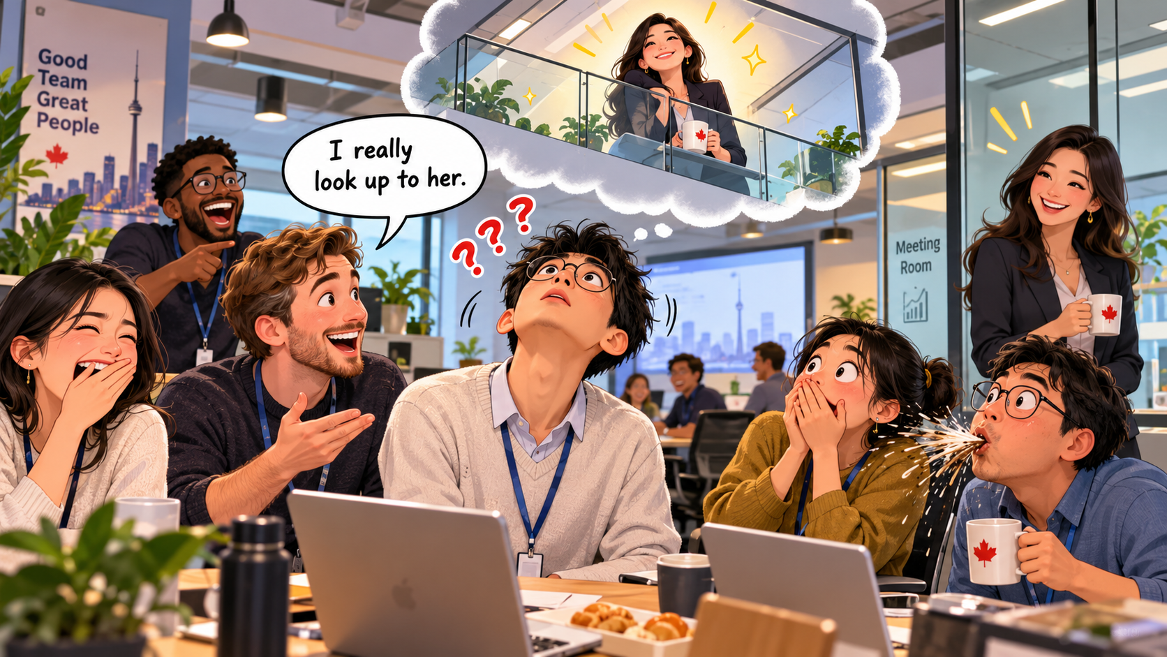 美剧说英语:look up to - 加拿大同事说“I really look up to her”,我也跟着抬头看了天花板……